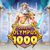 Gates of Olympus 1000 artwork with Zeus and gem clusters