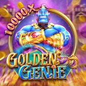 Golden Genie artwork with a magic lamp and genie